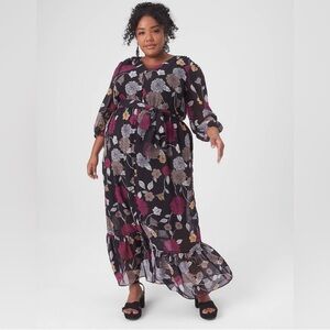 Lane Bryant Floral Print Black and Pink Maxi Dress, Size 20 Plus Size
